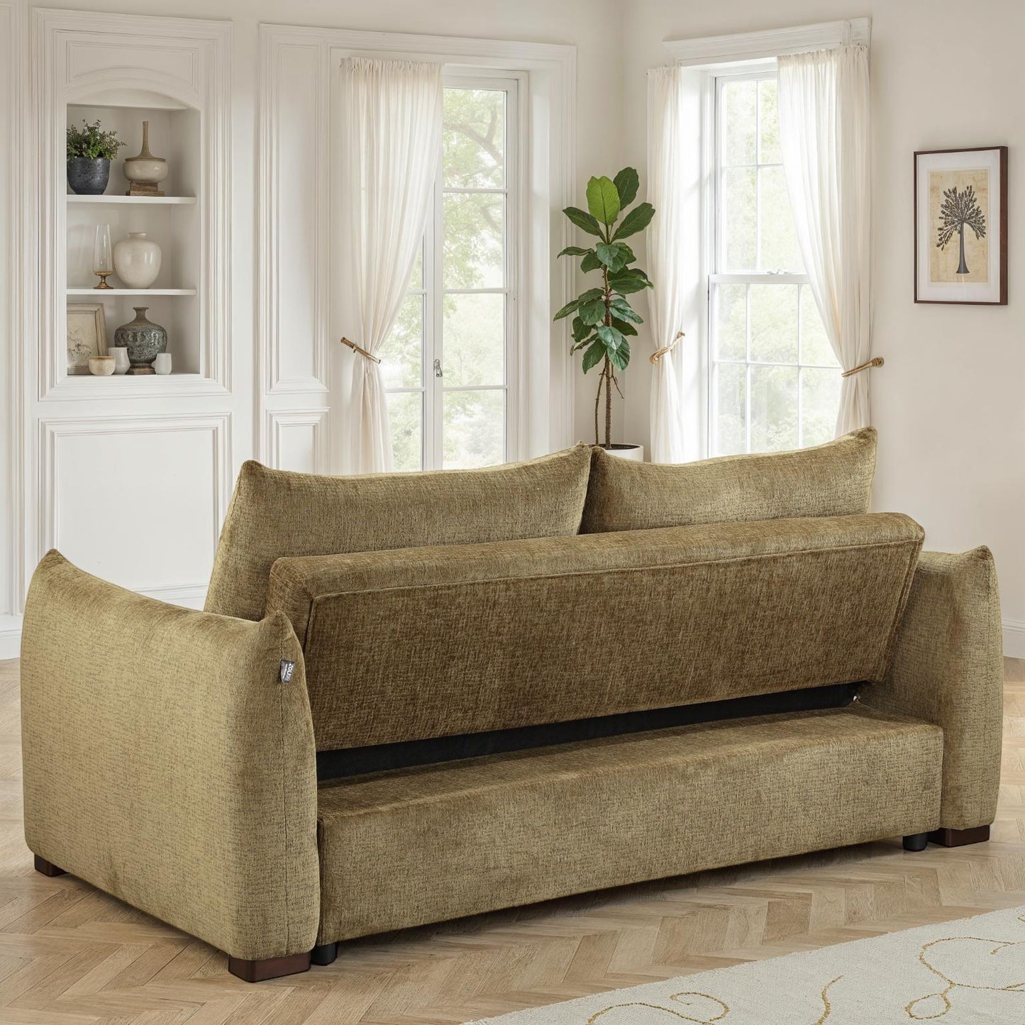 Canapé convertible clic-clac avec coffre convertible en tissu anti tache, 206x101xH93CM - NAOMI
