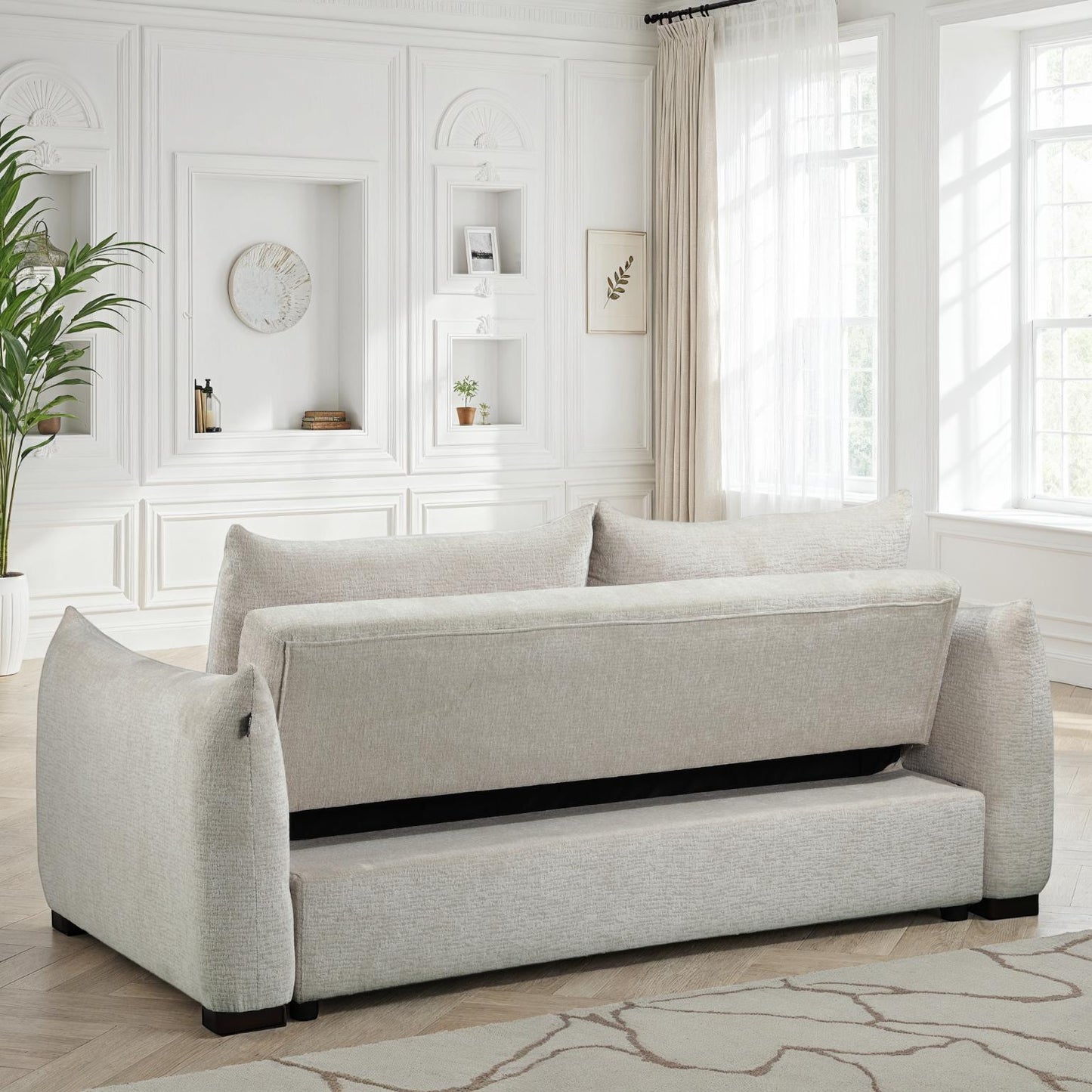 Canapé convertible clic-clac avec coffre convertible en tissu anti tache, 206x101xH93CM - NAOMI
