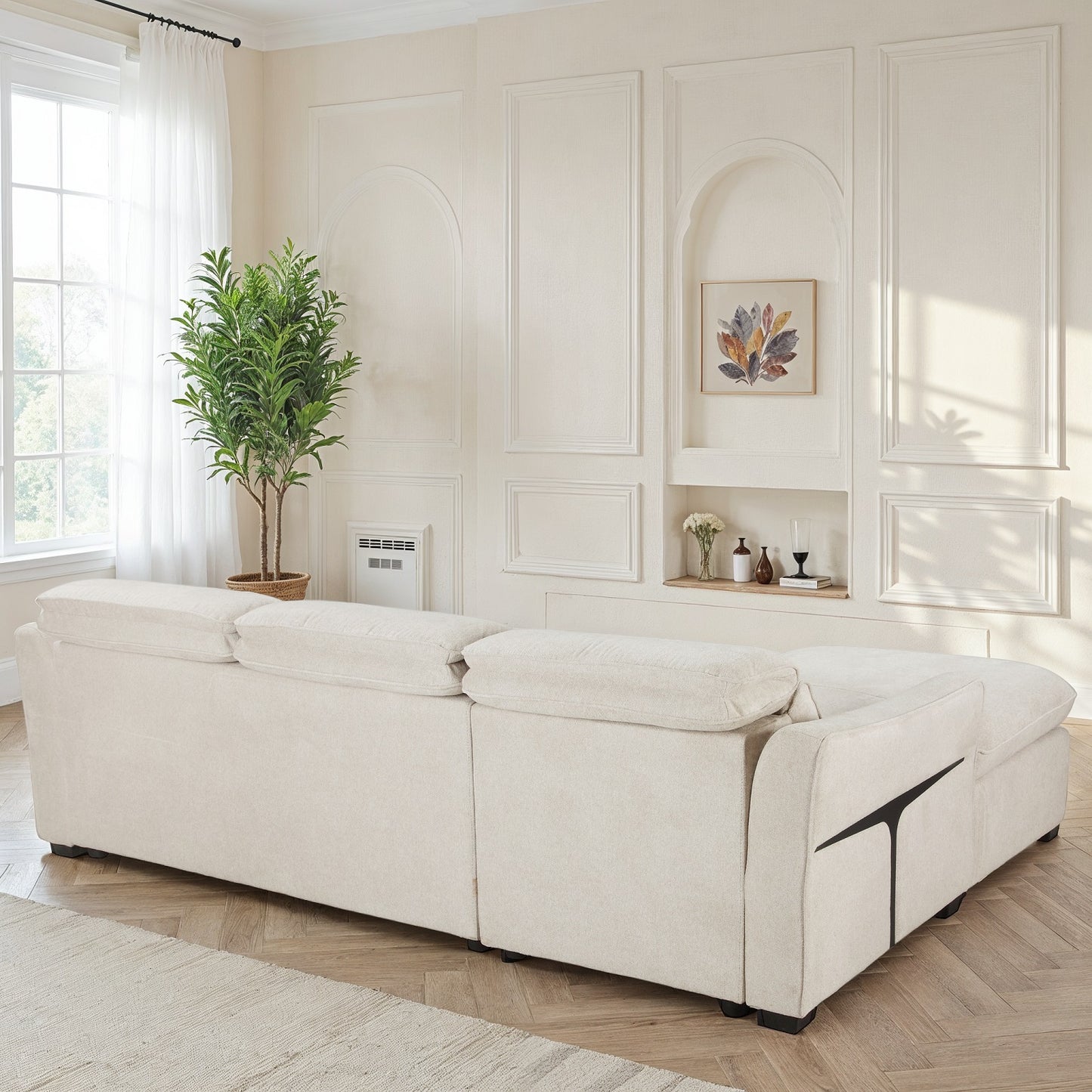 Canapé d'angle convertible en tissu avec coffre rangement, 246x173xH78/94CM - THALIA