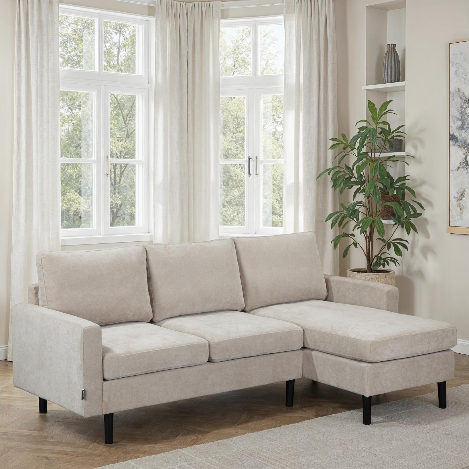 Canapé D’angle Extensible En L – Gris Chenille – 4 Places, Avec Rangement, Ports USB Et Porte-gobelets – Méridienne Fixe Droite
