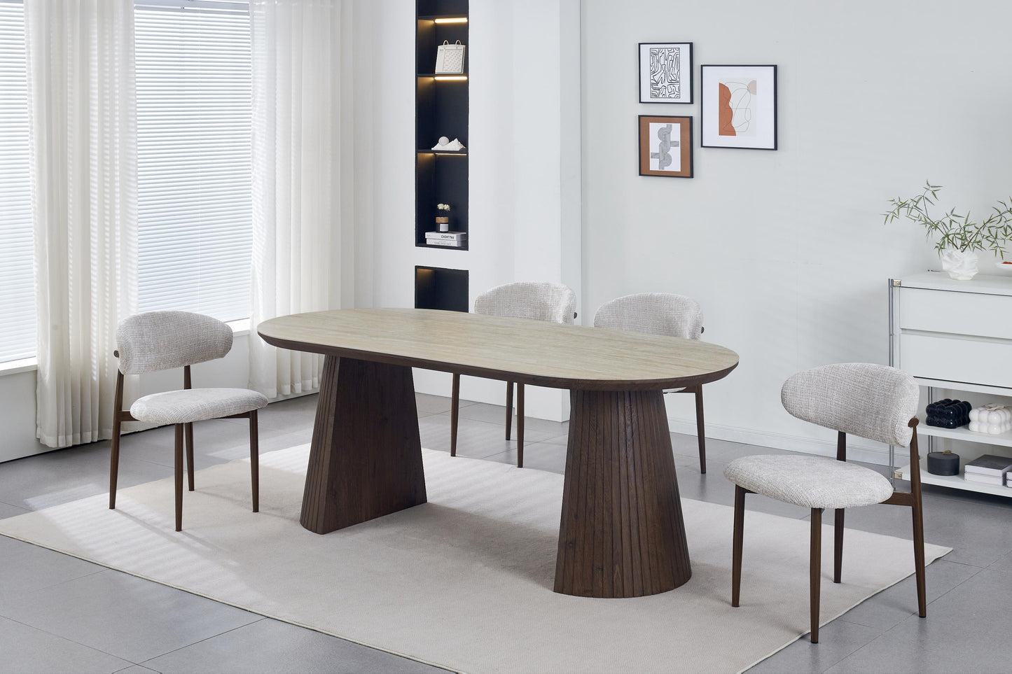 Table à manger en particules de bois plateau céramique, 200x90xH76CM - JAPANDI