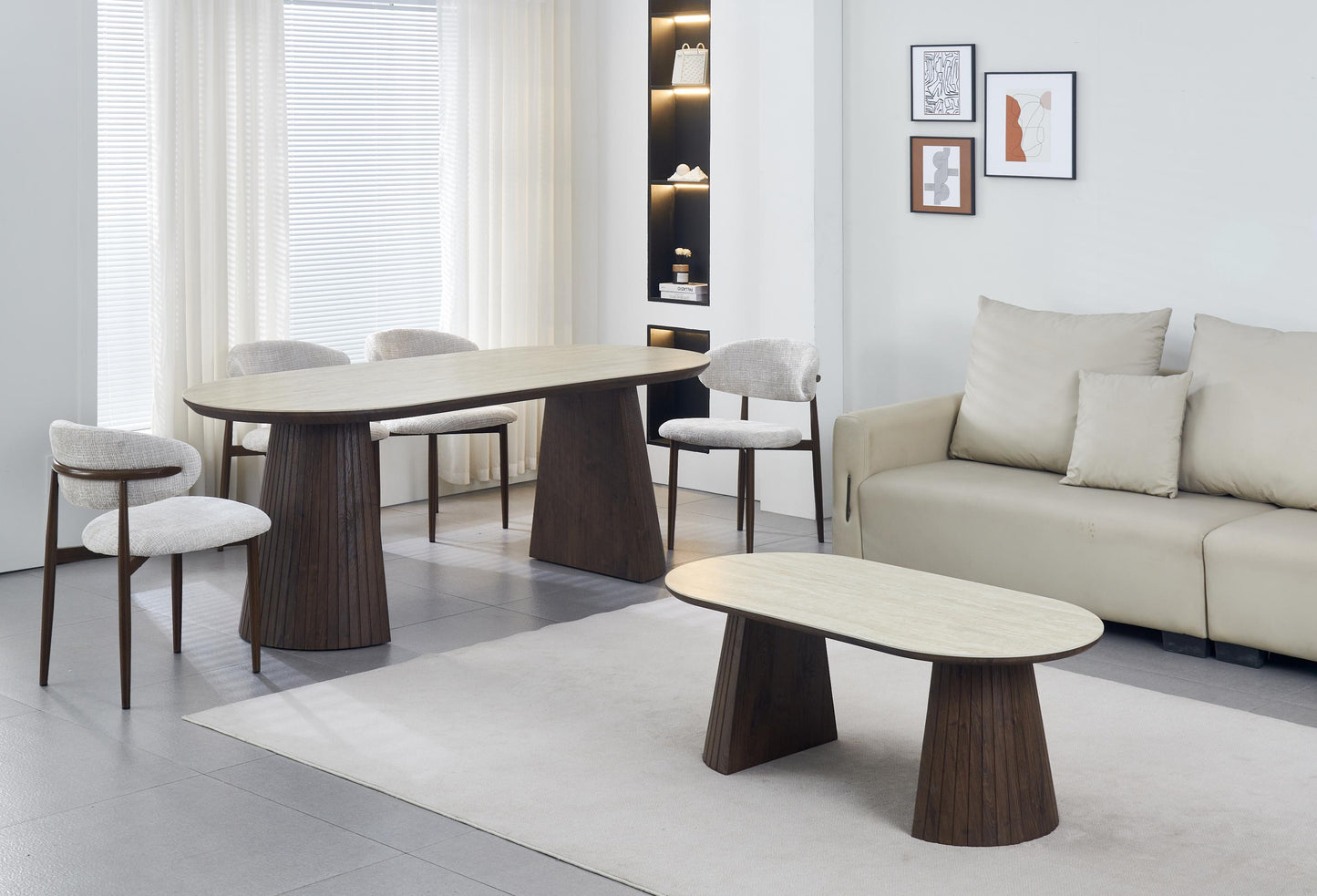 Table à manger en particules de bois plateau céramique, 200x90xH76CM - JAPANDI