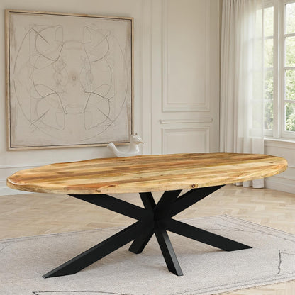 Table à manger ovale avec plateau en bois ondulé, EP10CM, H76CM - ISIS