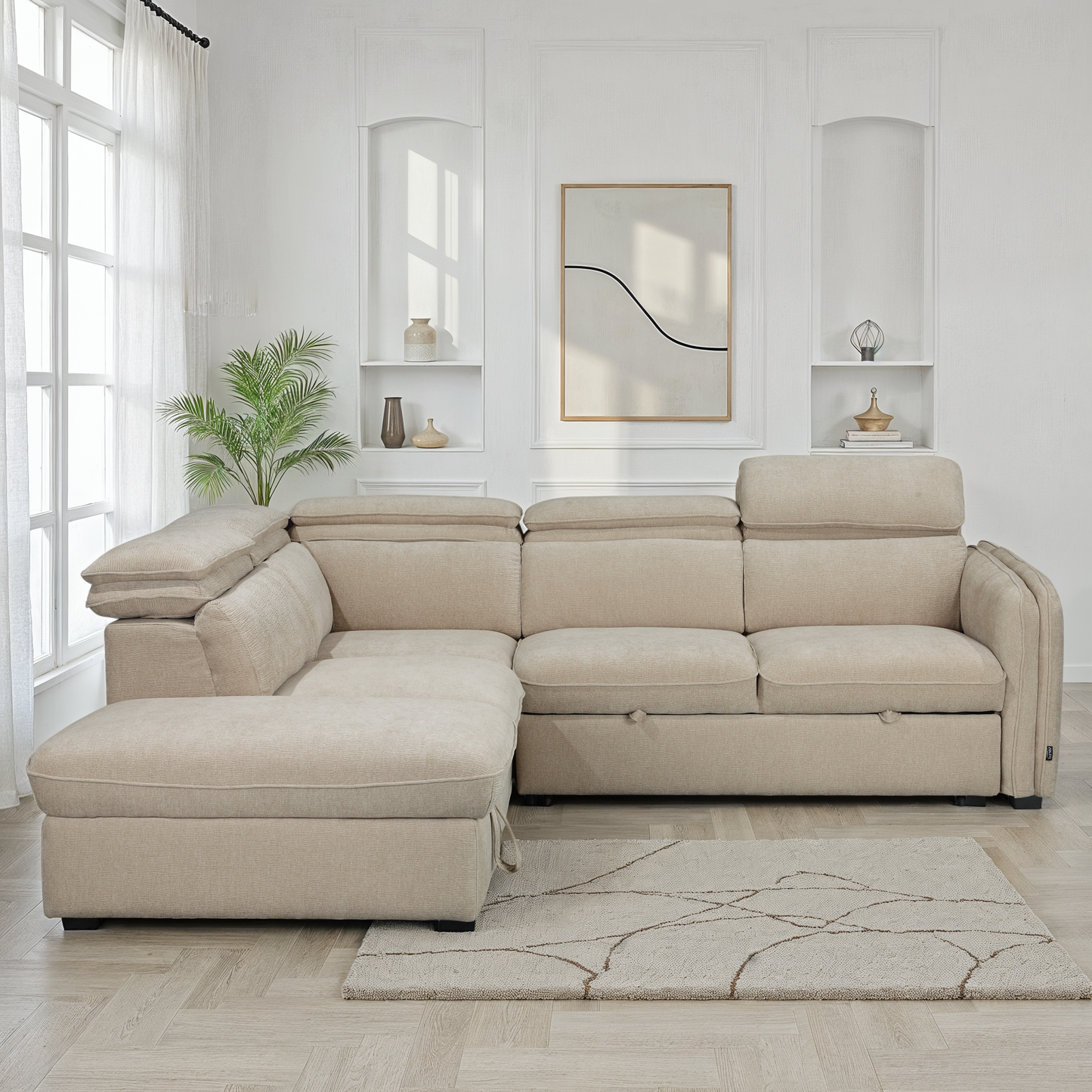 Canapé d'angle en tissu anti tache, 257x231xH81CM - YAEL