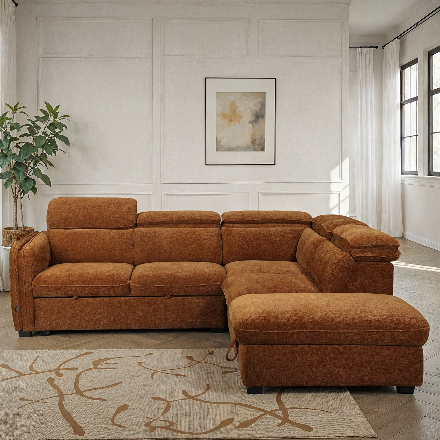 Canapé d'angle en tissu anti tache, 257x231xH81CM - YAEL