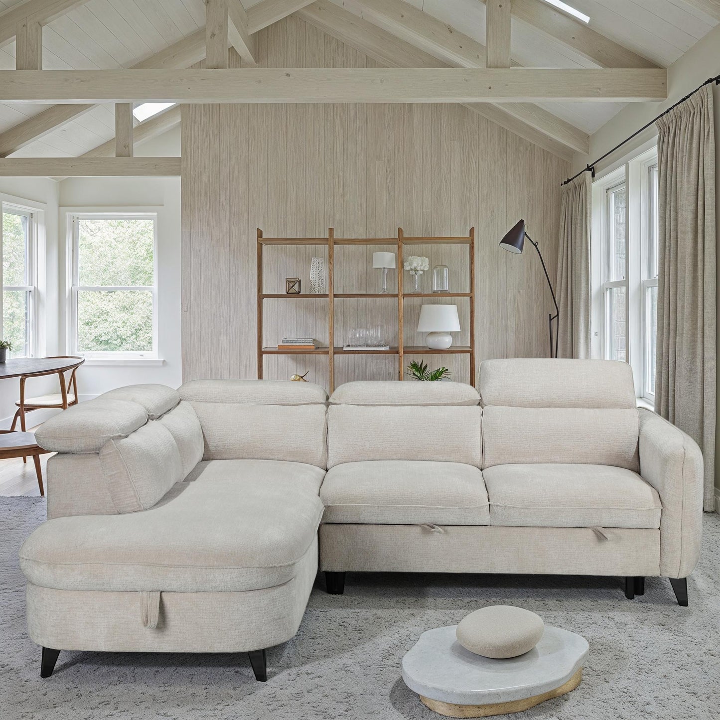 Canapé d'angle en tissu anti tache avec coffre, 249x211xH80CM - RUBY