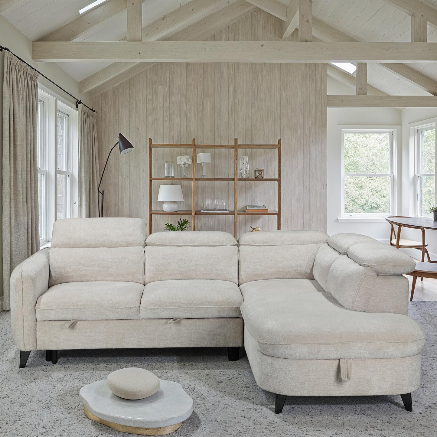 Canapé d'angle en tissu anti tache avec coffre, 249x211xH80CM - RUBY