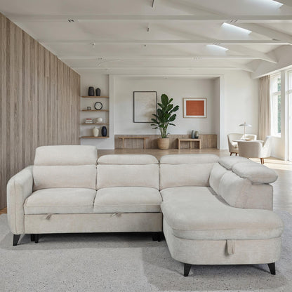 Canapé d'angle en tissu anti tache avec coffre, 249x211xH80CM - RUBY