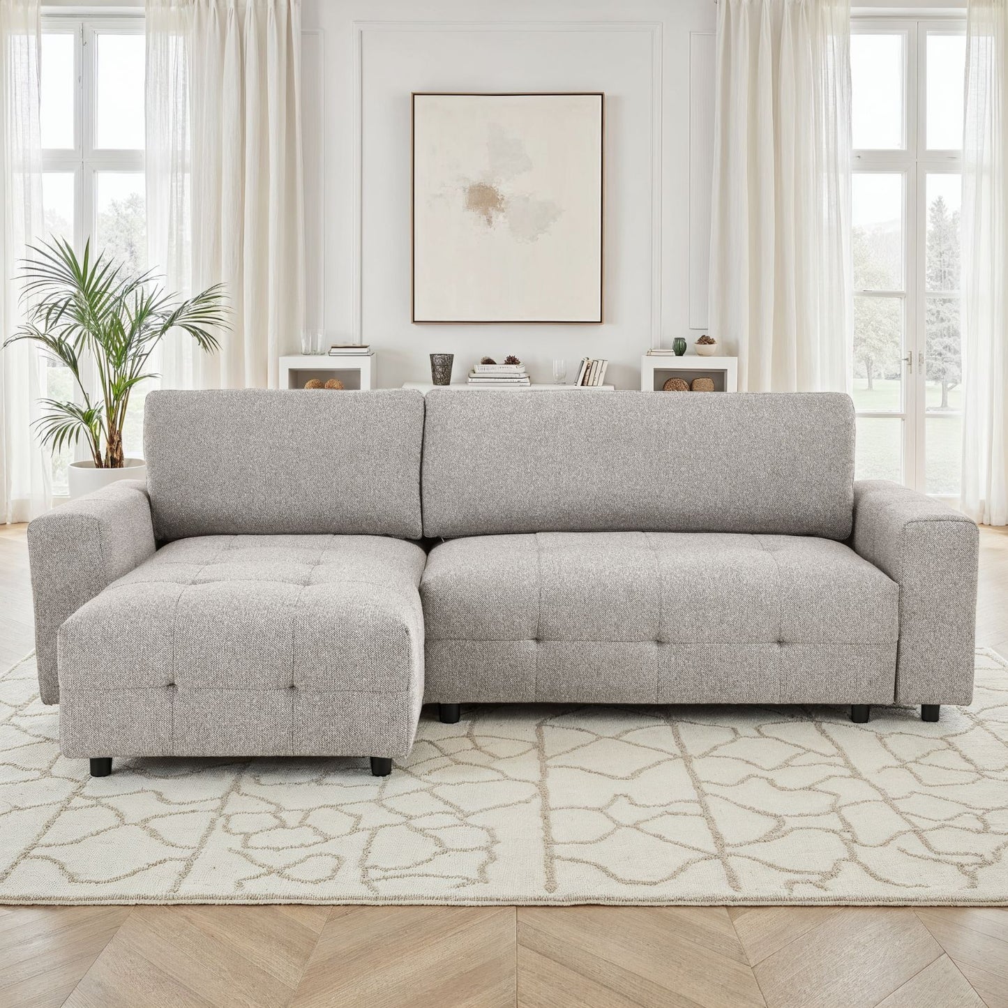 Canapé d'angle en tissu anti tache convertible, 250x156xH85CM - PABLO