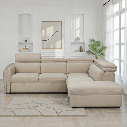 Canapé d'angle en tissu anti tache, 257x231xH81CM - YAEL