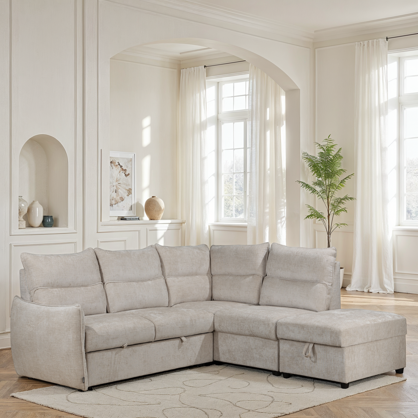 Canapé d'angle en tissu anti tache convertible, 232x217xH100CM - DALIA