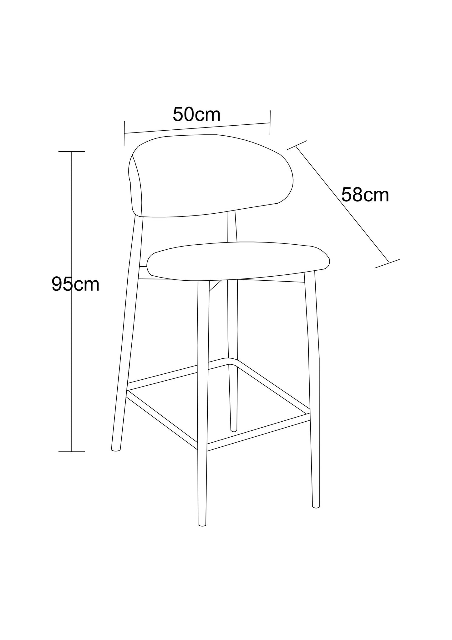 Chaise haute tabouret de bar en tissu anti tache, 50x58xH95CM Japandi