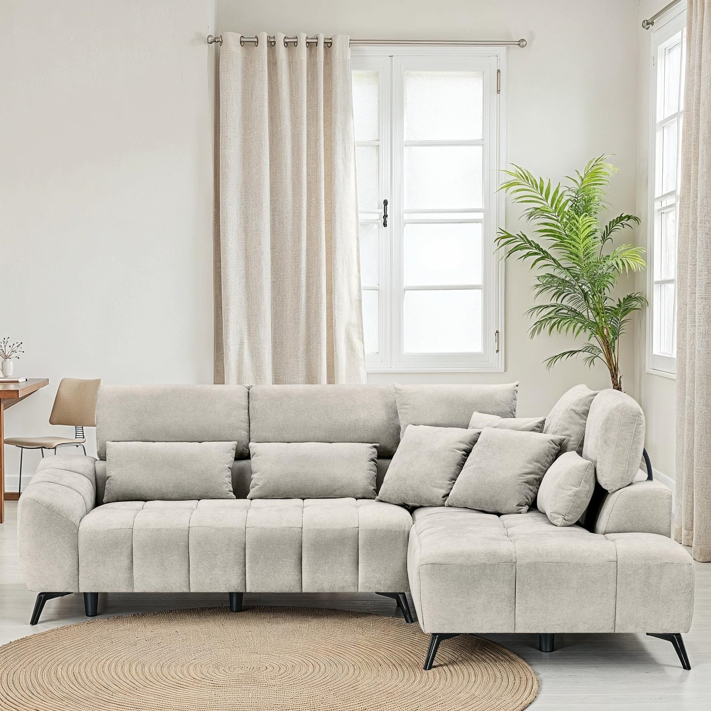 Canapé d'angle en tissu 5 places convertible 265x215xH80/98CM - ELIO