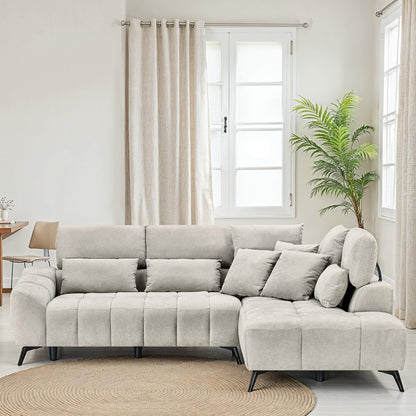 Canapé d'angle en tissu 5 places convertible 265x215xH80/98CM - ELIO