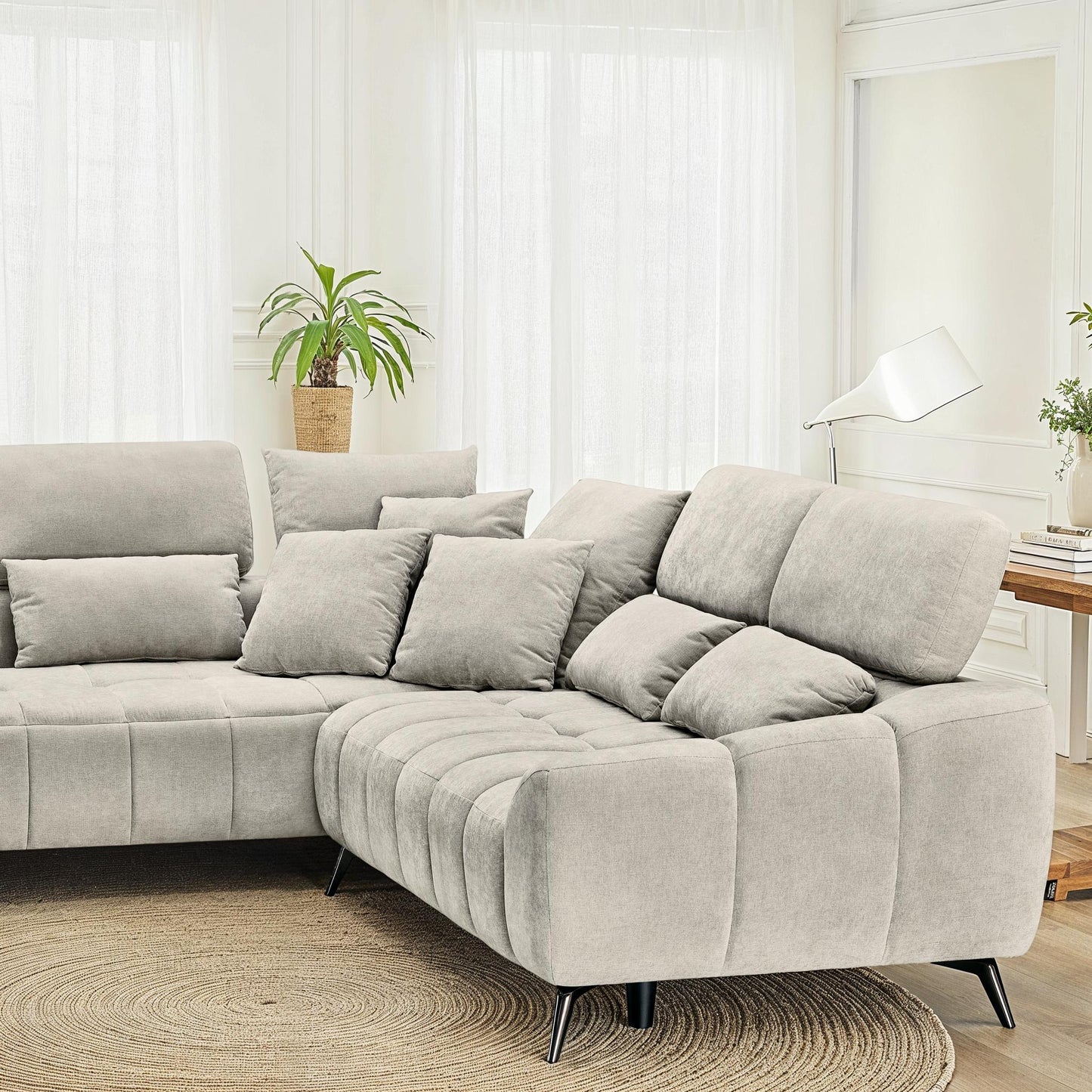 Canapé d'angle en tissu 5 places convertible 265x215xH80/98CM - ELIO