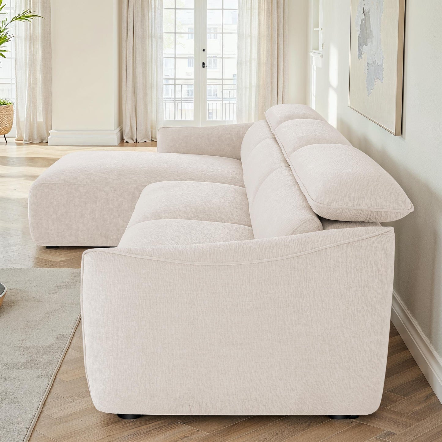 Canapé d'angle en tissu anti tache, 287x166xH75/96 CM - RAVEN