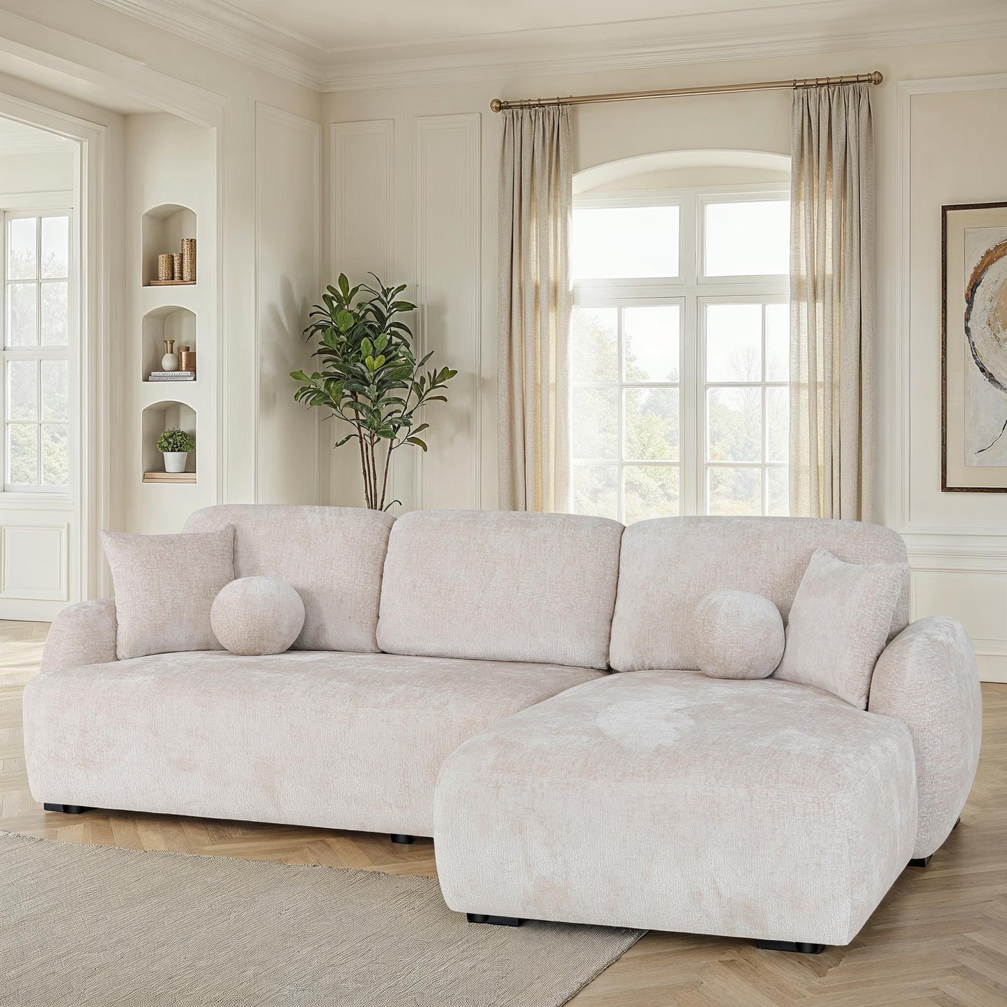 Canapé d'angle en tissu anti tache, H86CM - JENNIFER