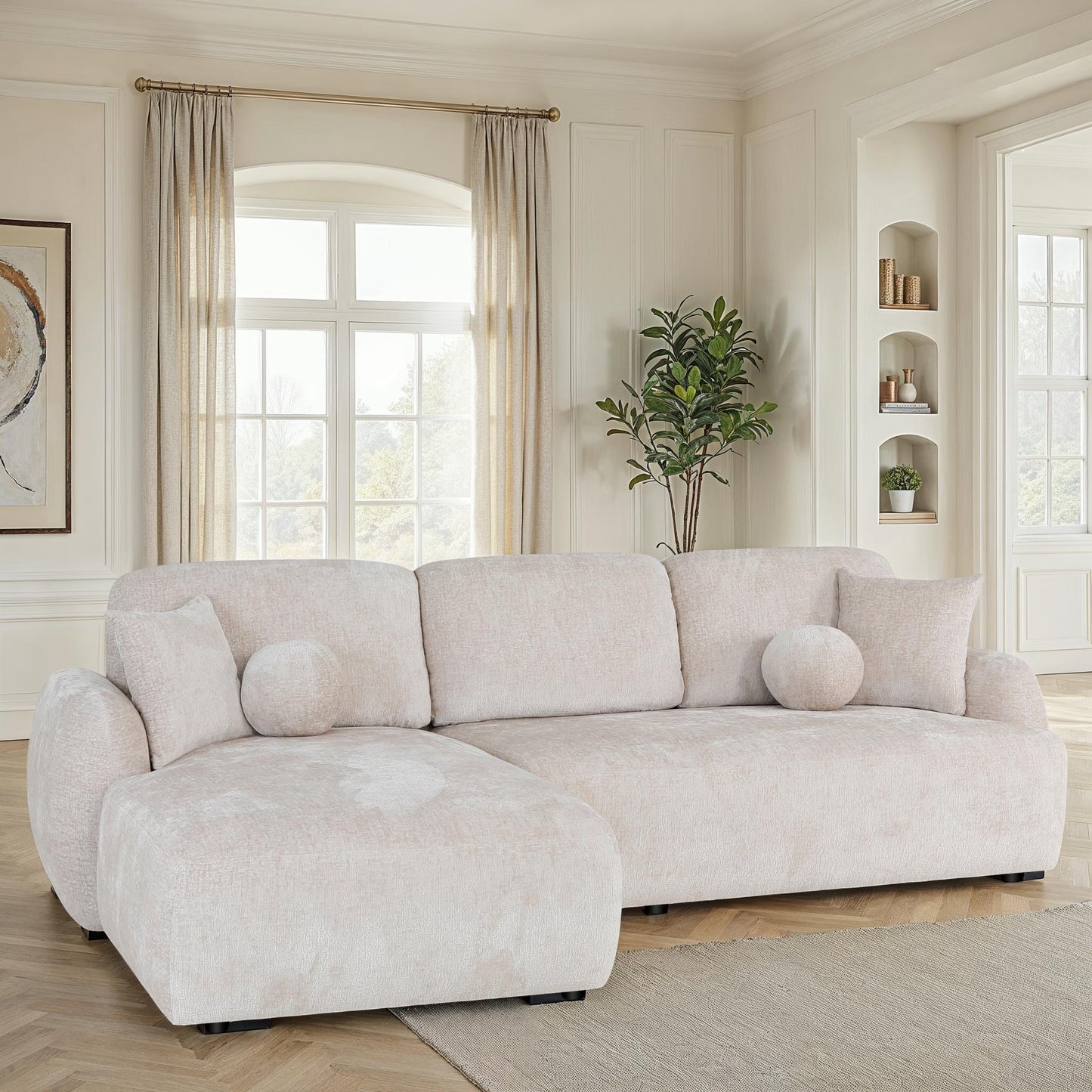 Canapé d'angle en tissu anti tache, H86CM - JENNIFER