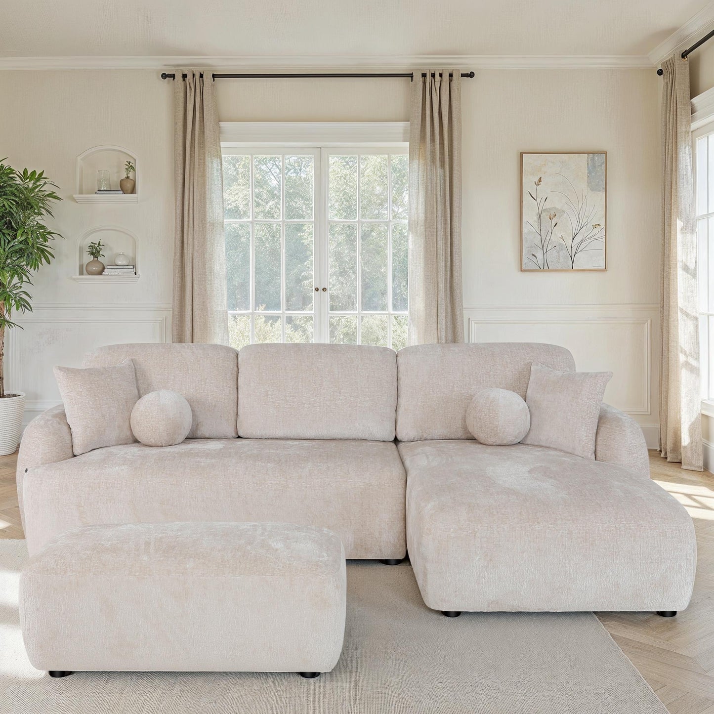 Canapé d'angle en tissu anti tache, H86CM - JENNIFER