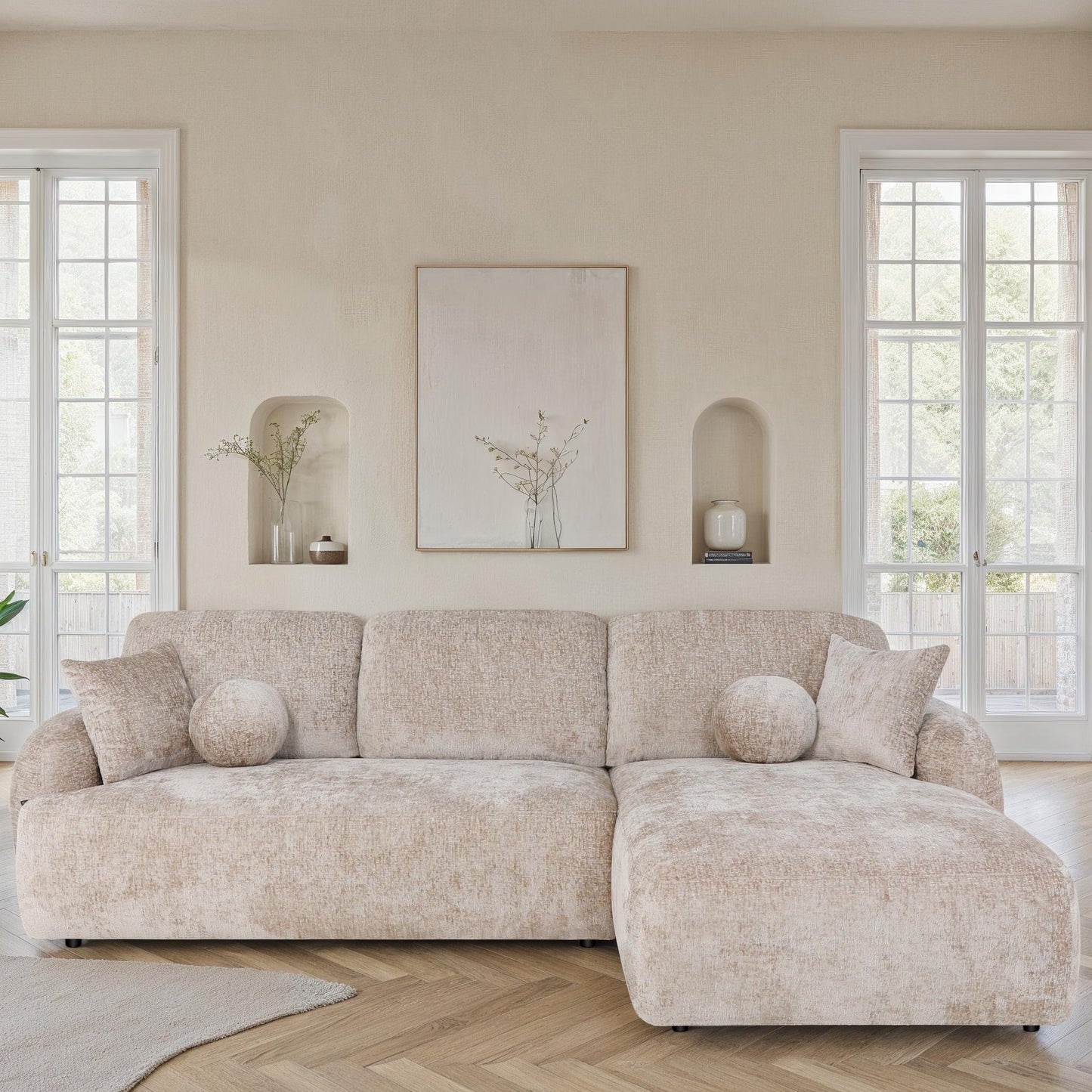 Canapé d'angle en tissu anti tache, H86CM - JENNIFER