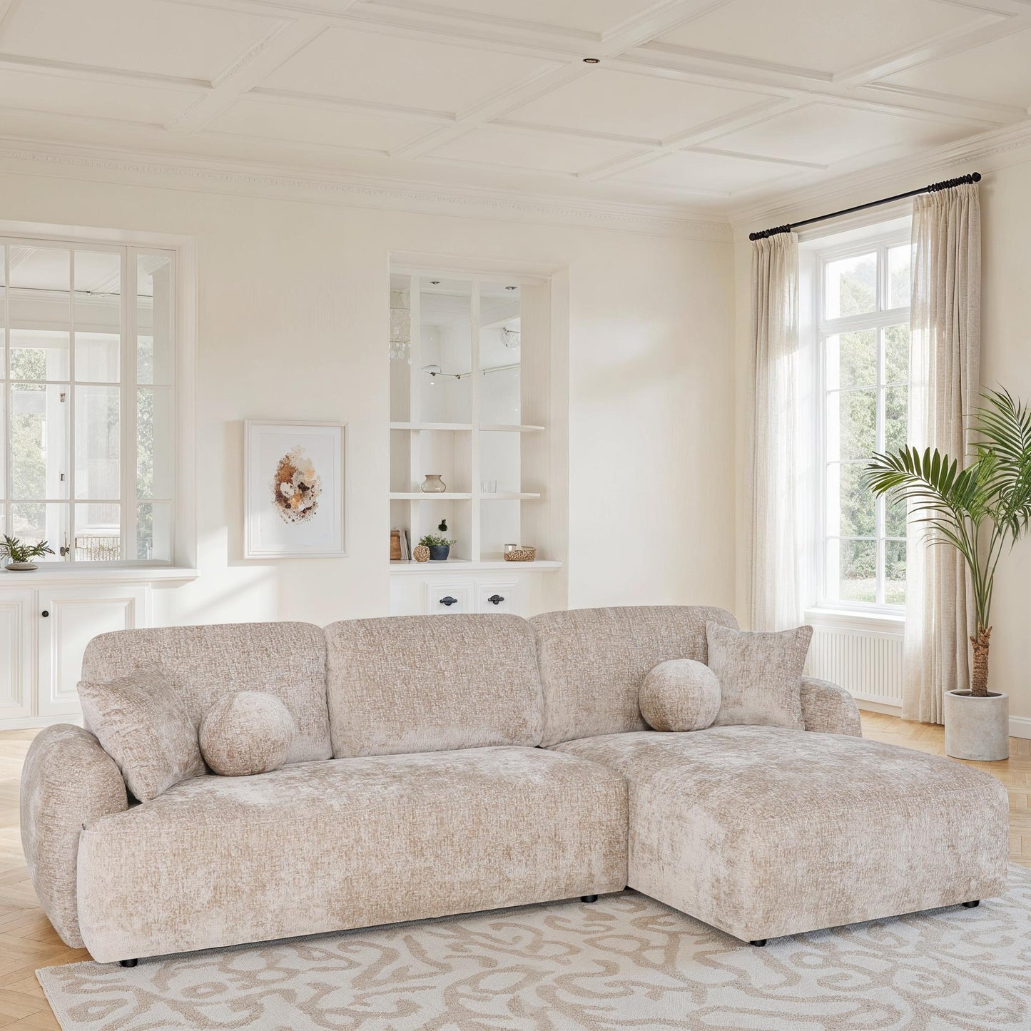 Canapé d'angle en tissu anti tache, H86CM - JENNIFER