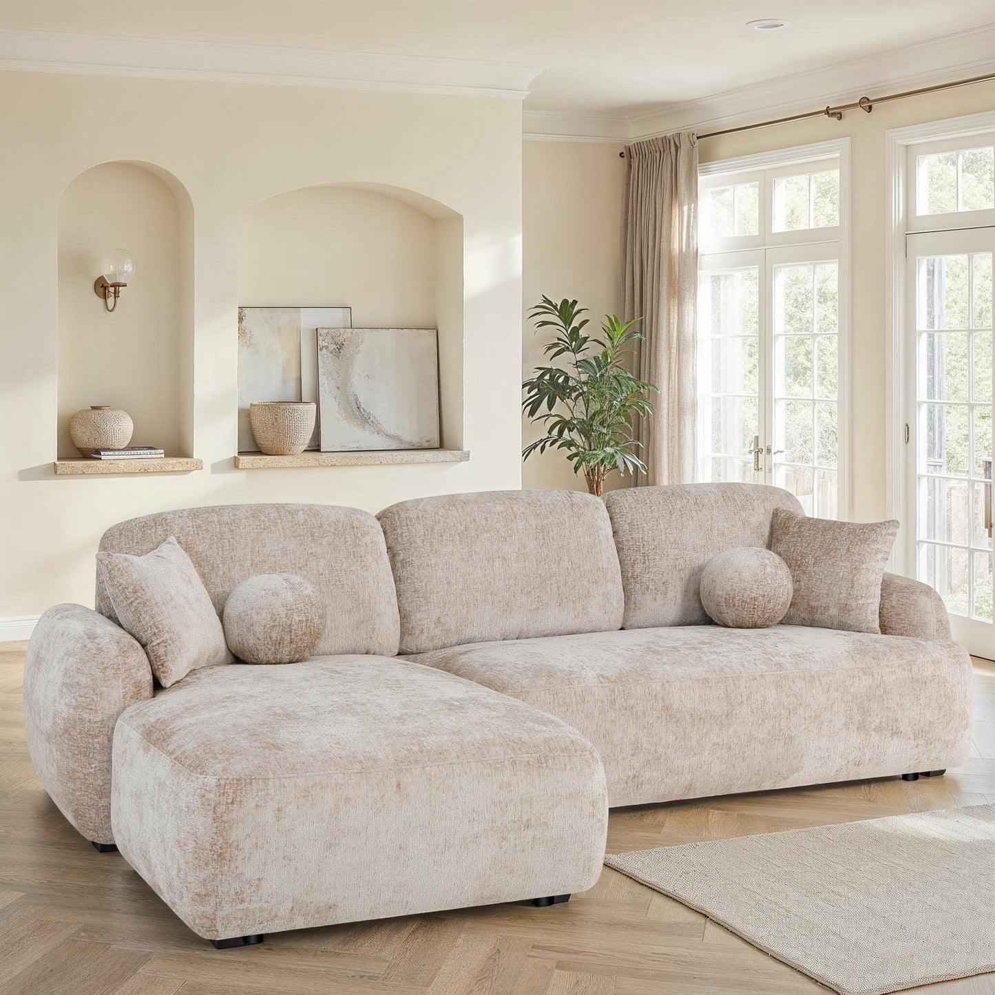 Canapé d'angle en tissu anti tache, H86CM - JENNIFER