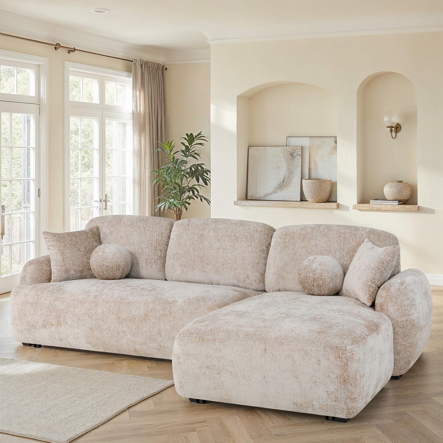 Canapé d'angle en tissu anti tache, H86CM - JENNIFER