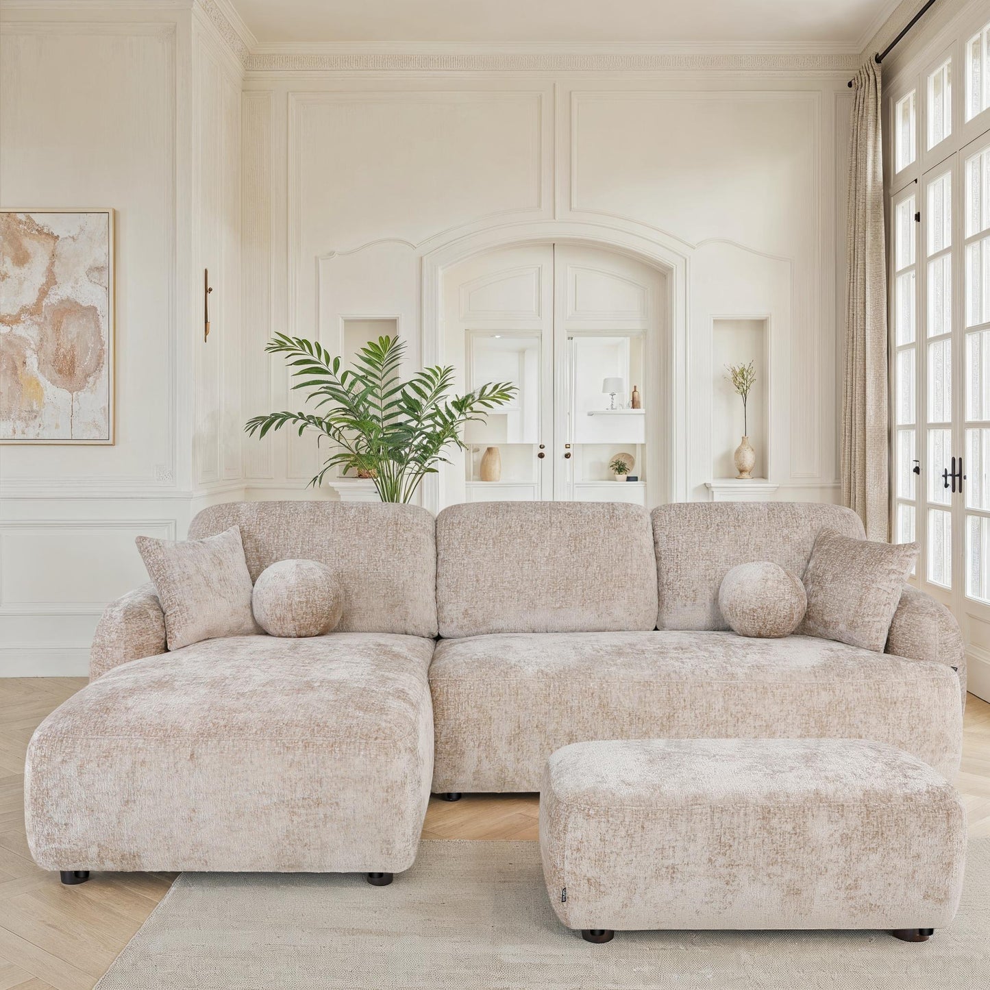 Canapé d'angle en tissu anti tache, H86CM - JENNIFER