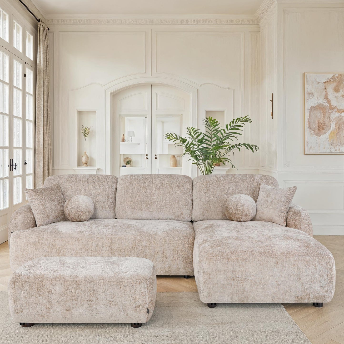 Canapé d'angle en tissu anti tache, H86CM - JENNIFER