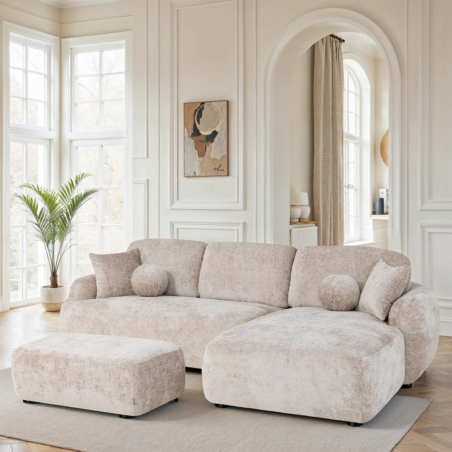 Pouf en tissu anti tache, 110x61xH45CM - JENNIFER