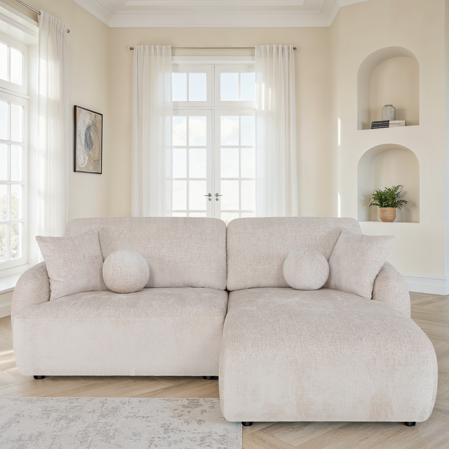 Canapé d'angle en tissu anti tache, H86CM - JENNIFER