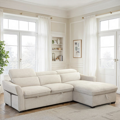 Canapé d'angle convertible en tissu avec coffre rangement, 246x173xH78/94CM - THALIA