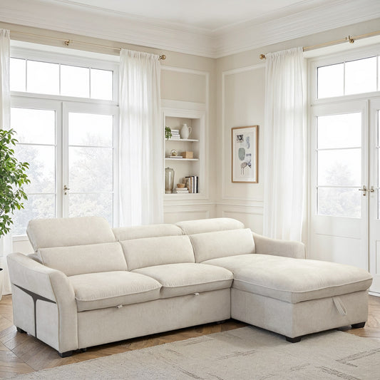 Canapé d'angle convertible en tissu avec coffre rangement, 246x173xH78/94CM - THALIA