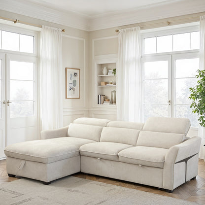 Canapé d'angle convertible en tissu avec coffre rangement, 246x173xH78/94CM - THALIA