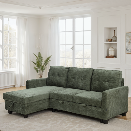 Canapé d'angle convertible en tissu anti tache, 210x154xH90CM - LEANDRO