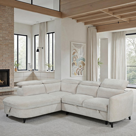 Canapé d'angle en tissu anti tache avec coffre, 249x211xH80CM - RUBY