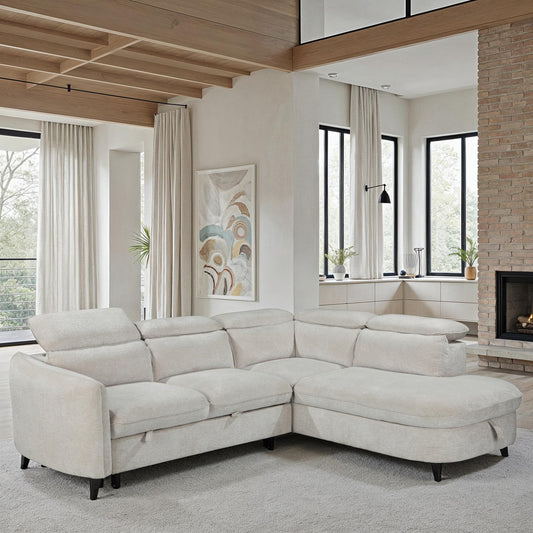 Canapé d'angle en tissu anti tache avec coffre, 249x211xH80CM - RUBY