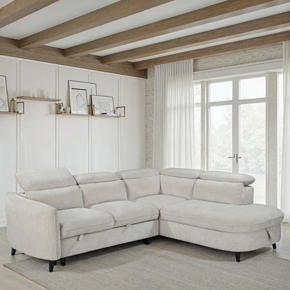 Canapé d'angle en tissu anti tache avec coffre, 249x211xH80CM - RUBY