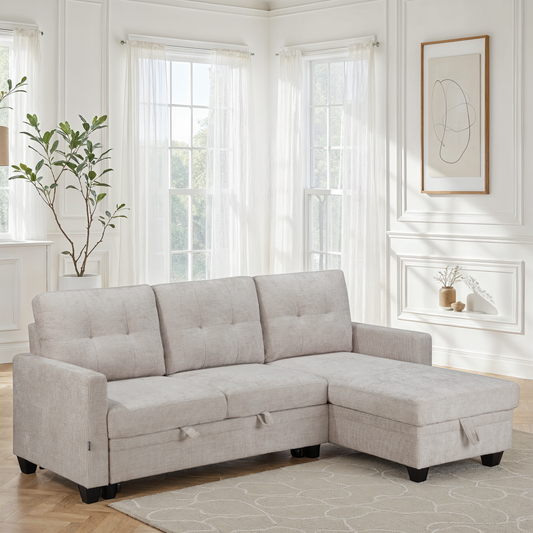 Canapé d'angle convertible en tissu anti tache, 210x154xH90CM - LEANDRO