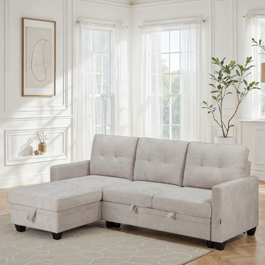 Canapé d'angle convertible en tissu anti tache, 210x154xH90CM - LEANDRO