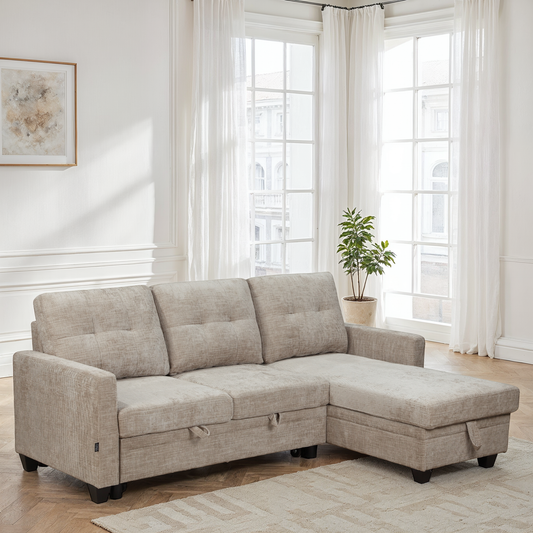 Canapé d'angle convertible en tissu anti tache, 210x154xH90CM - LEANDRO