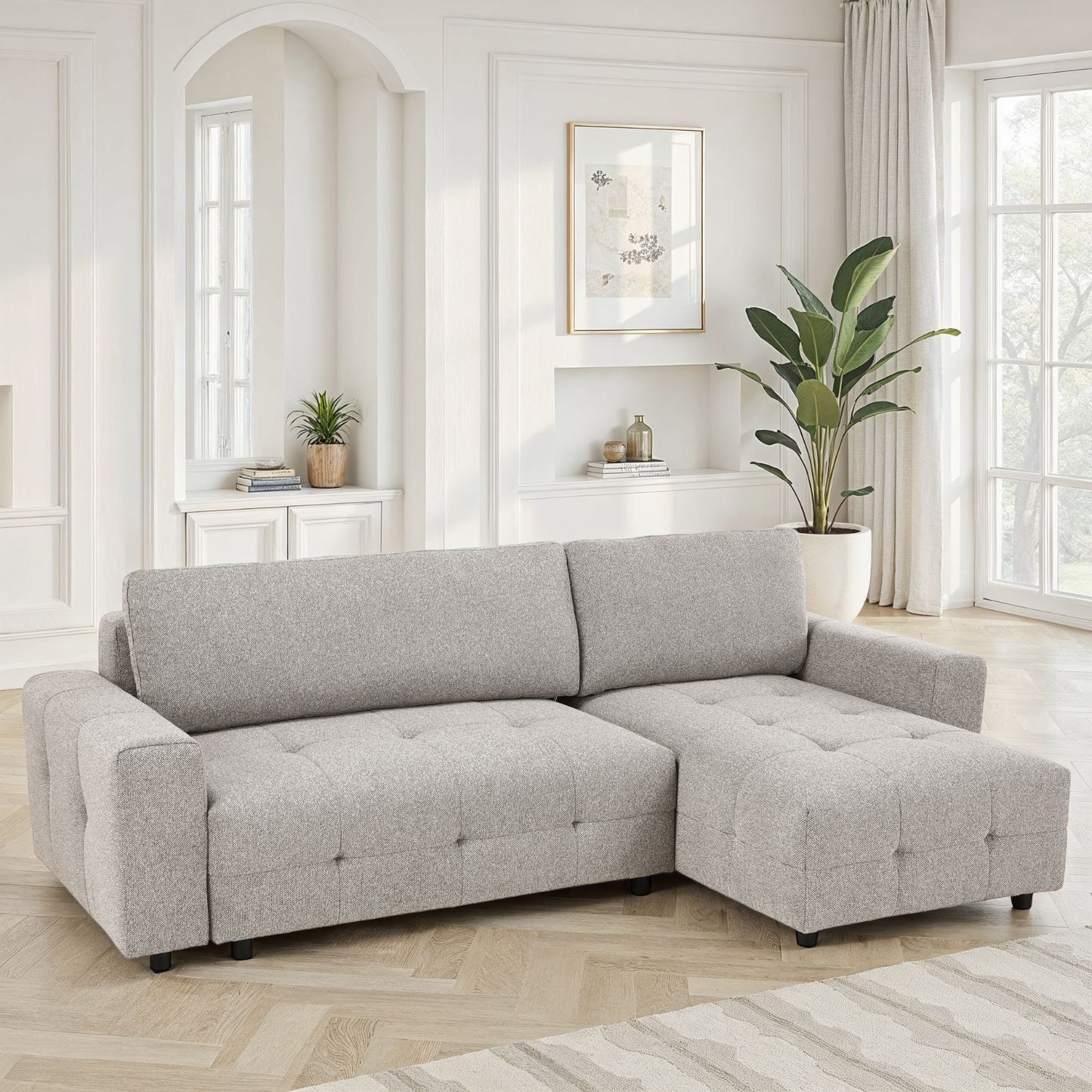 Canapé d'angle en tissu anti tache convertible, 250x156xH85CM - PABLO