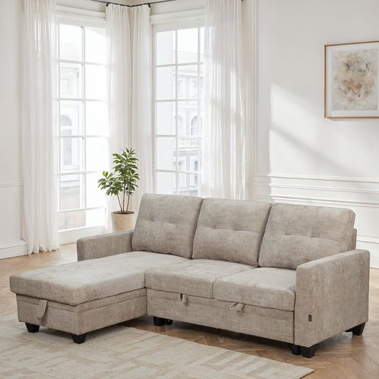 Canapé d'angle convertible en tissu anti tache, 210x154xH90CM - LEANDRO