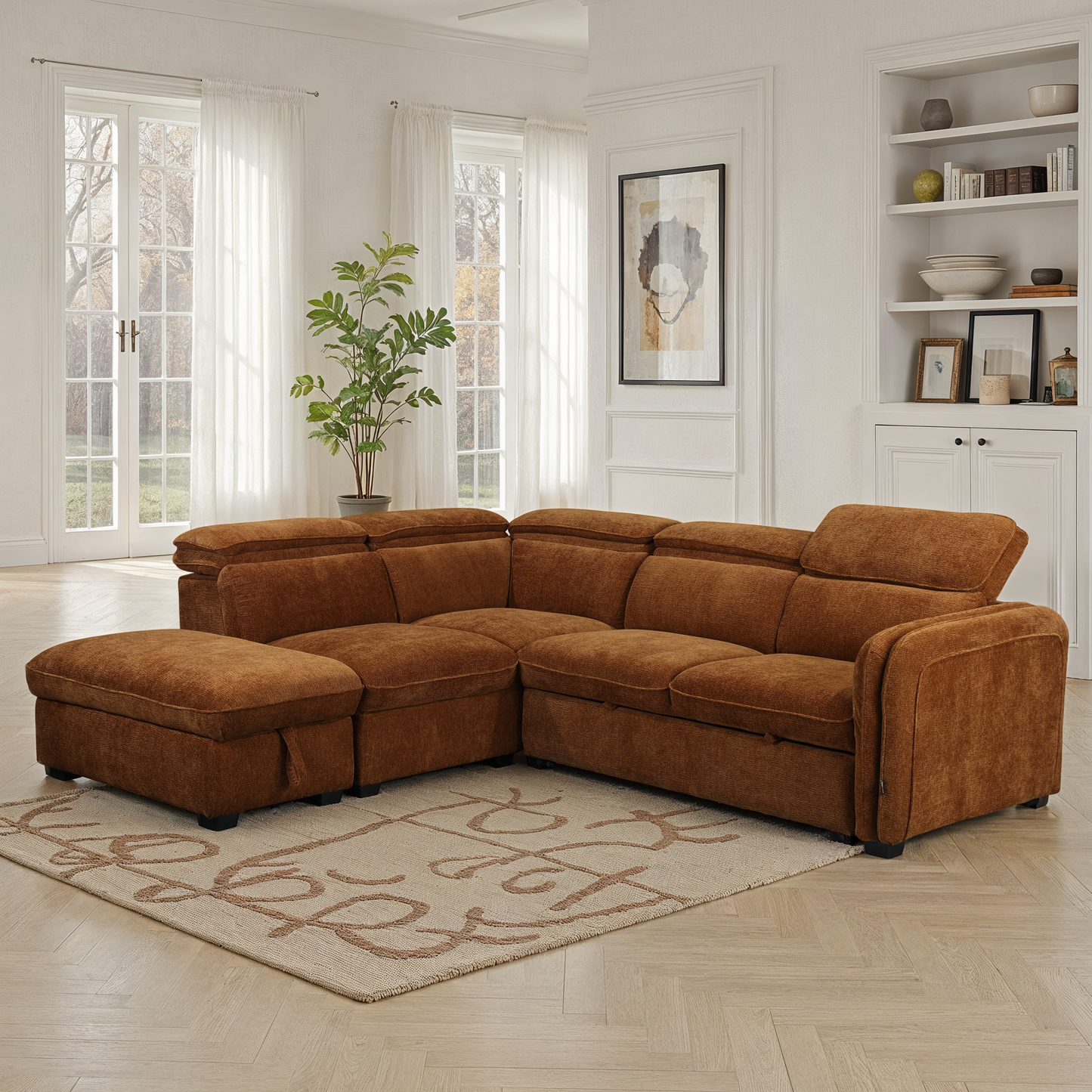 Canapé d'angle en tissu anti tache, 257x231xH81CM - YAEL