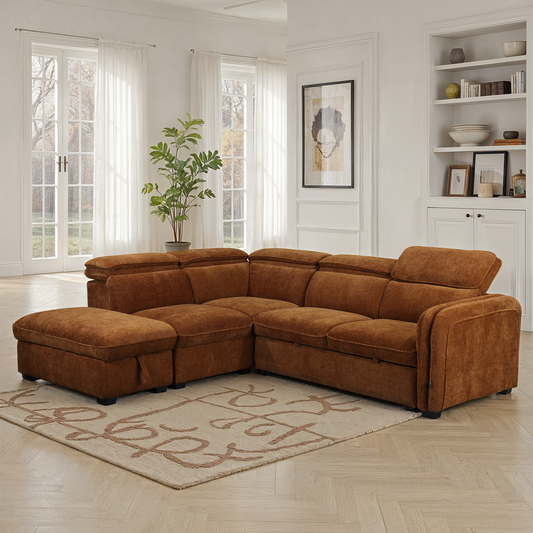 Canapé d'angle en tissu anti tache, 257x231xH81CM - YAEL