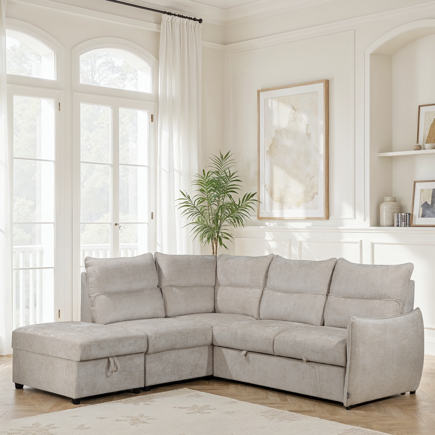 Canapé d'angle en tissu anti tache convertible, 232x217xH100CM - DALIA