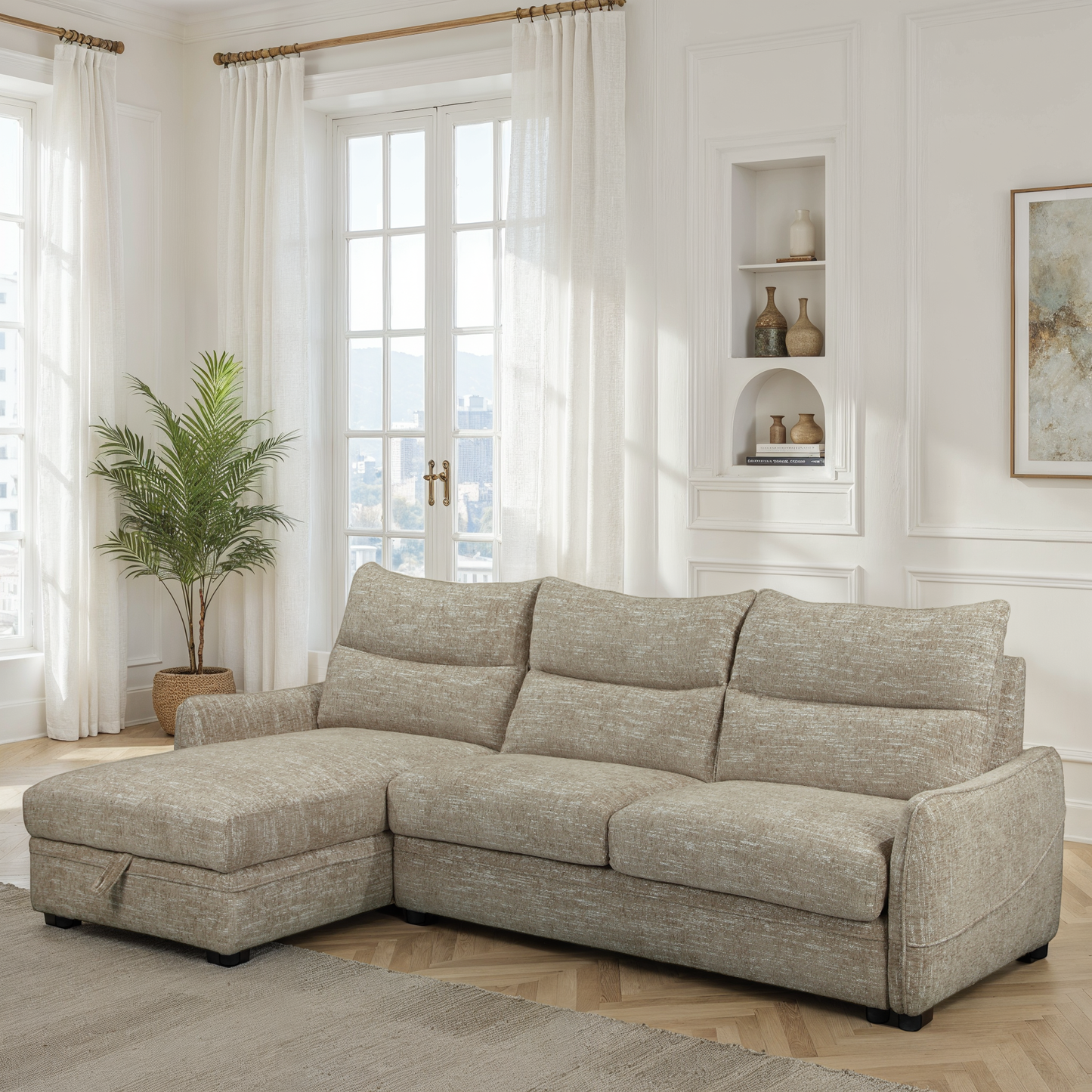 Canapé d'angle en tissu anti tache convertible, 272x164xH100CM - MARKO