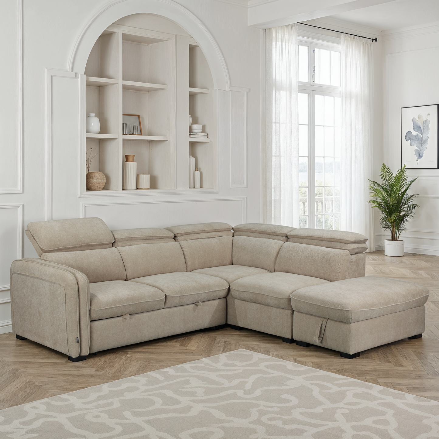 Canapé d'angle en tissu anti tache, 257x231xH81CM - YAEL