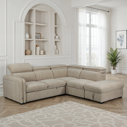 Canapé d'angle en tissu anti tache, 257x231xH81CM - YAEL