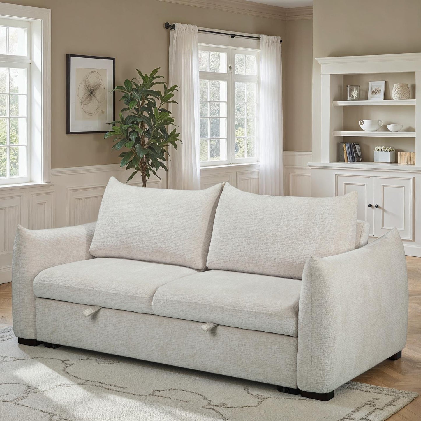 Canapé convertible clic-clac avec coffre convertible en tissu anti tache, 206x101xH93CM - NAOMI